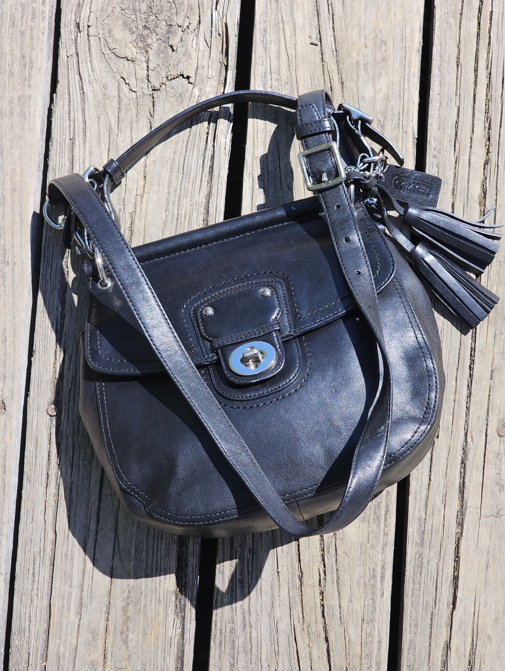 Coach Legacy Willis Black Leather Turnlock Crossbody Bag K1220-22382 w/ Strap &